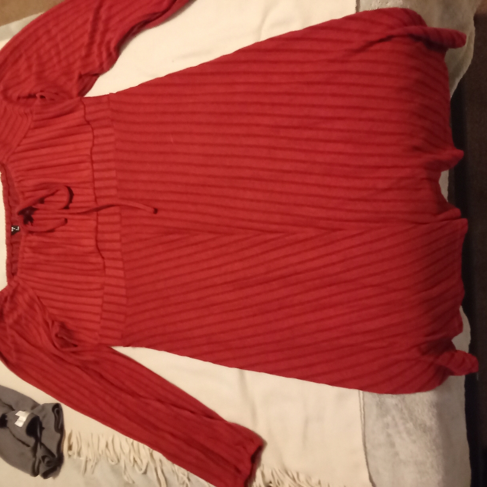 SHEIN Red Ribbed Long Sleeve Blouse